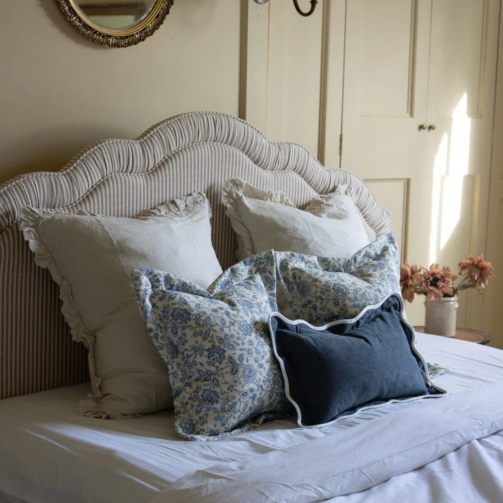 Blue Floral Aria Flanged Edge Cushion Cover 45x45
