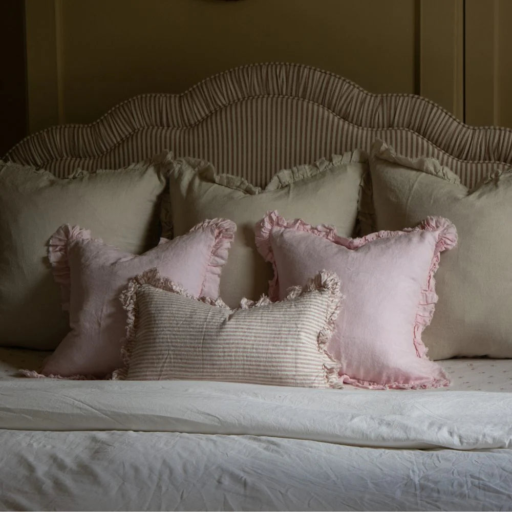 Pink Stripe Hallie Ruffled Linen Cushion Cover 50x30