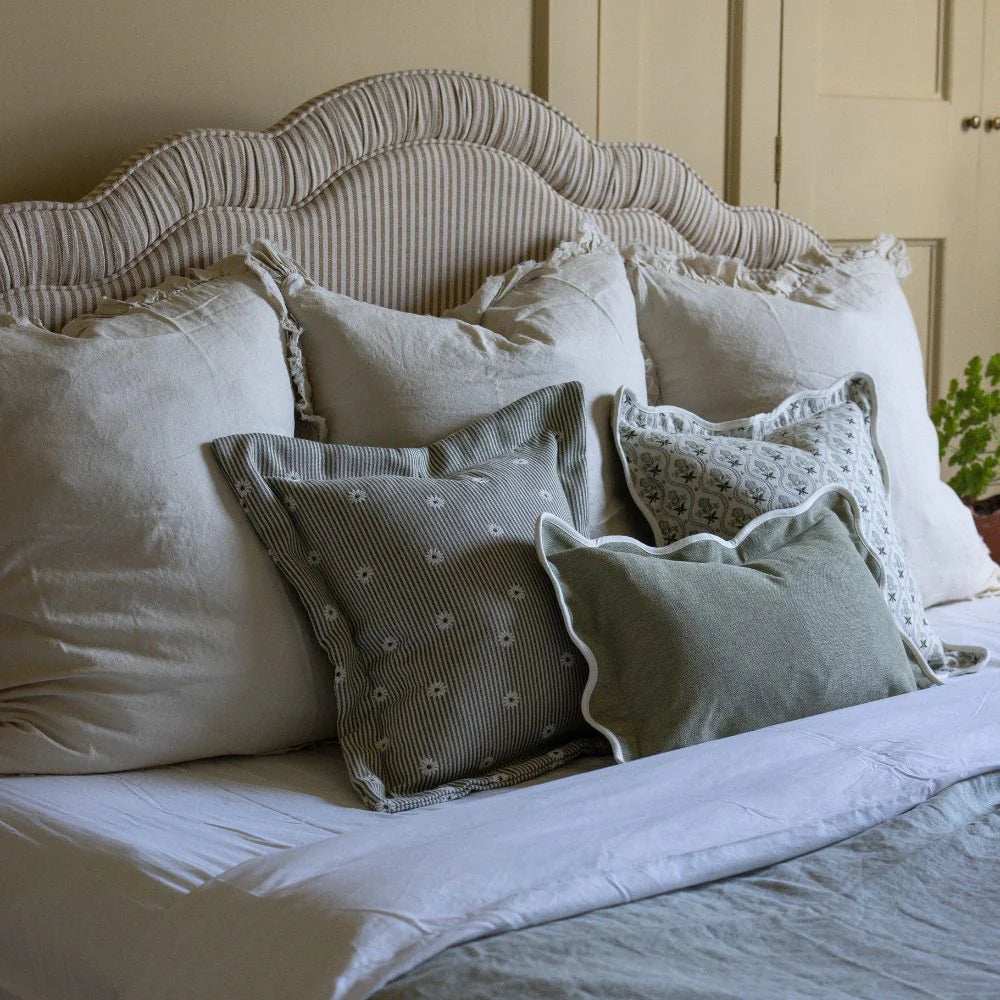 Sage Green Floral Print Chloe Scalloped Edge Cushion Cover 45x45