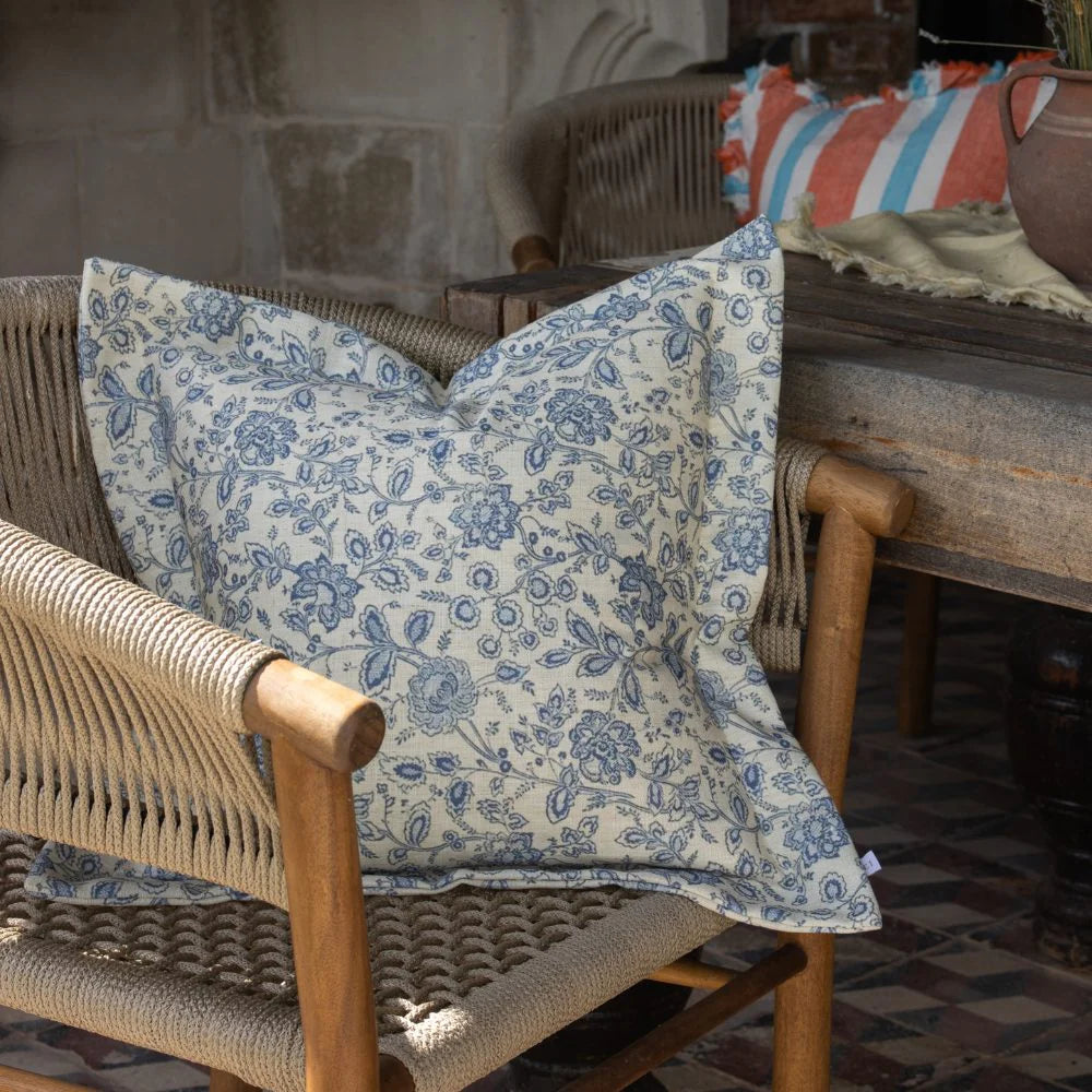 Blue Floral Aria Flanged Edge Cushion Cover 45x45