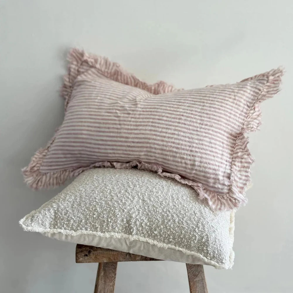 Pink Stripe Hallie Ruffled Linen Cushion Cover 50x30