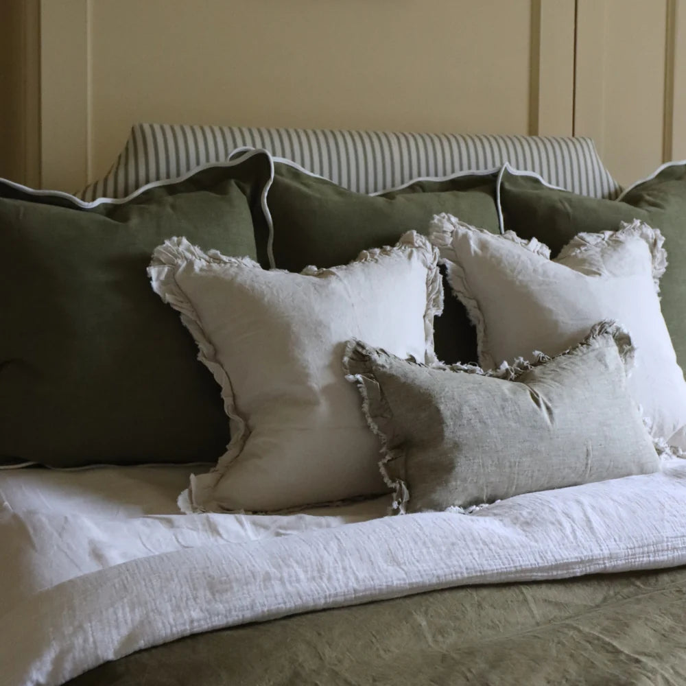 Cream Hallie Ruffled Linen Cushion Cover 53x53