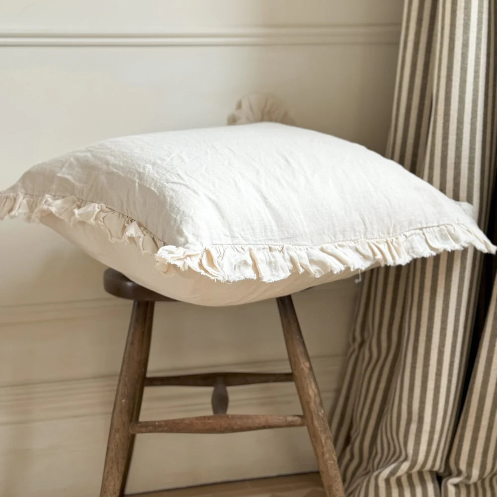 Cream Hallie Ruffled Linen Cushion Cover 53x53