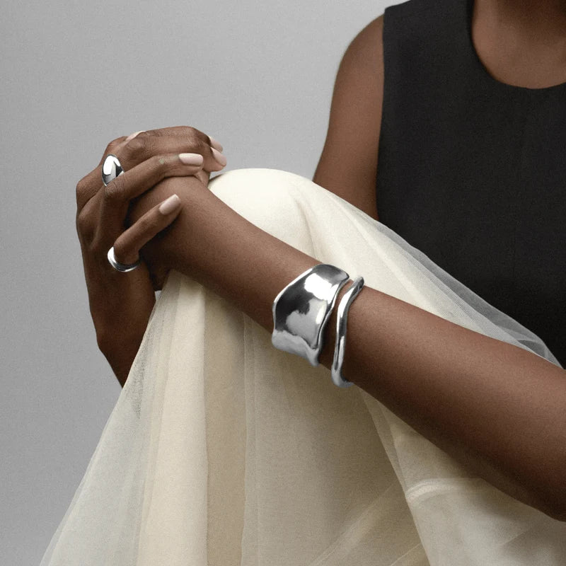 Orelia Silver Statement Organic Molten Metal Cuff Bracelet 925 Sterling Silver Plated