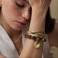 Orelia Statement Brown Bead Shell Bracelet 18k Gold Plated