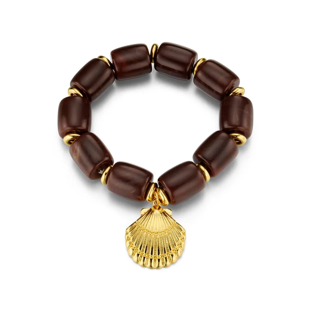Orelia Statement Brown Bead Shell Bracelet 18k Gold Plated