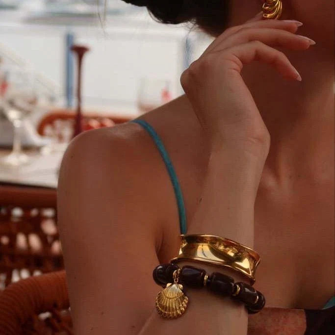 Orelia Statement Brown Bead Shell Bracelet 18k Gold Plated
