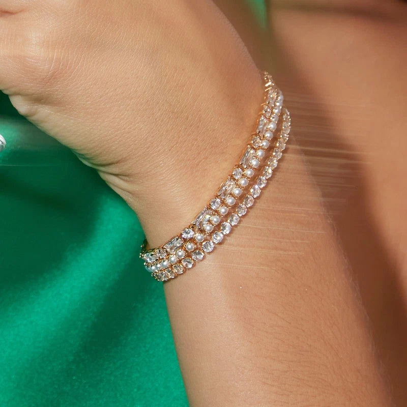Orelia Pearl Tennis Bracelet 18k Gold Plated