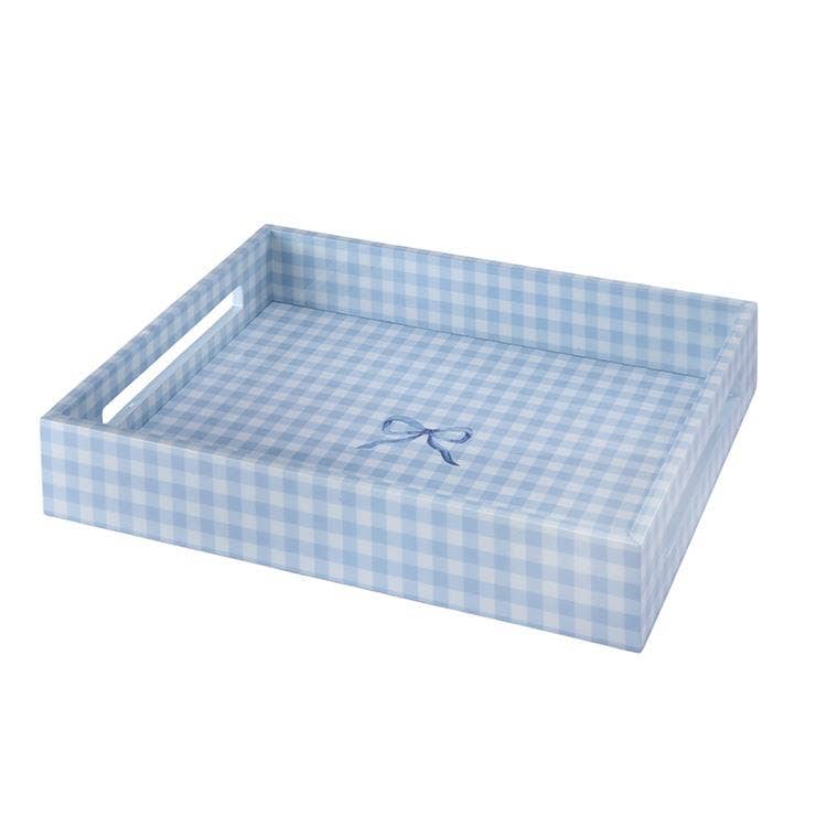 Light Blue Medium Gingham Bow Trinket Tray