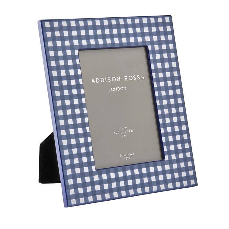 Navy Blue Gingham Lacquer Photo Frame