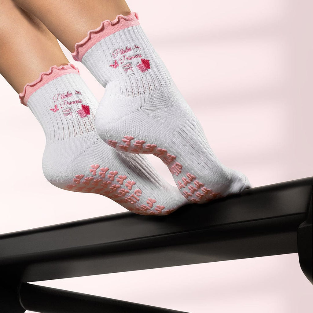 Elliosa White & Pink Pilates Princess Grip Socks