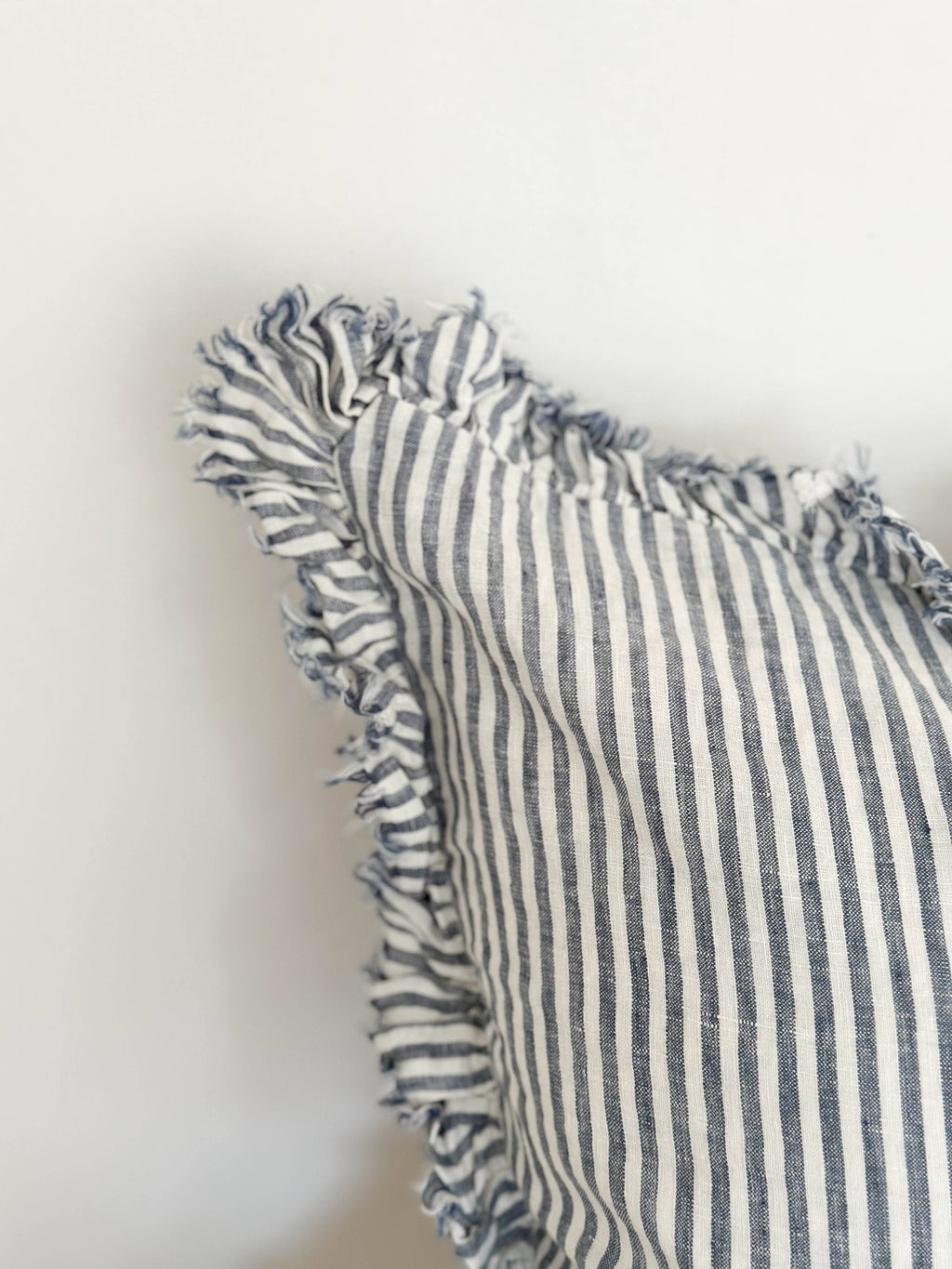 Ellenvale Interiors Navy Blue Stripe Hallie Ruffled Linen Cushion Cover 45x45