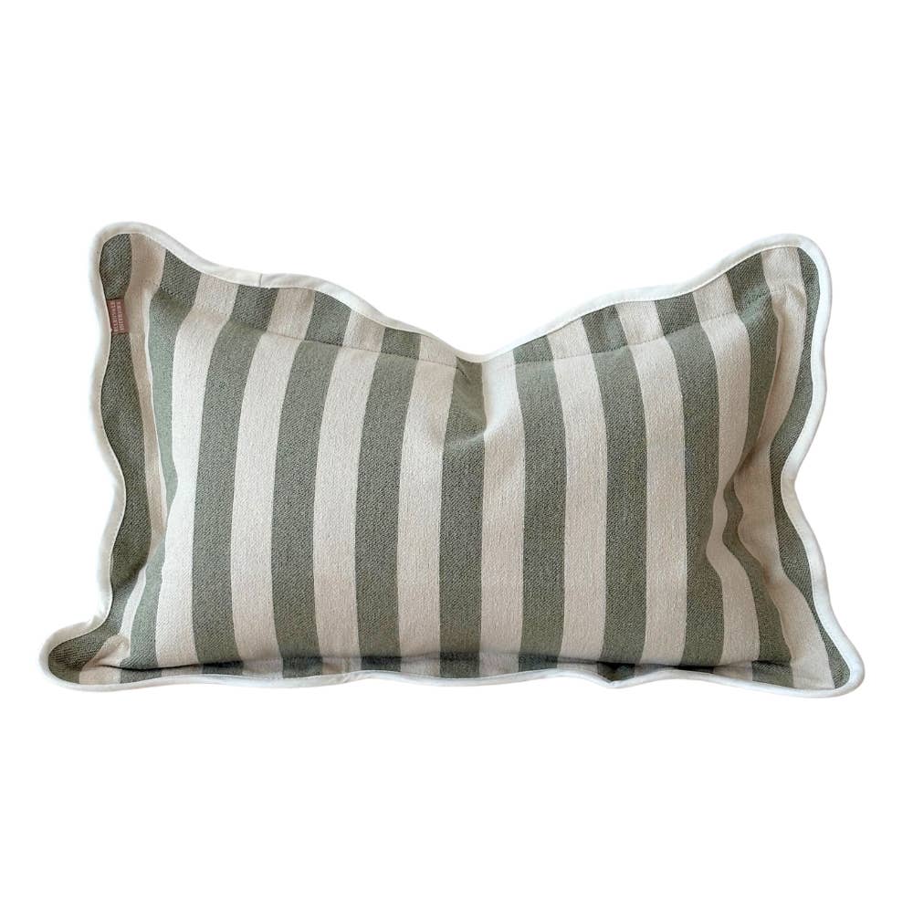 Chloe Sage Bold Stripe Scalloped Edge Cushion Cover 50x30cm