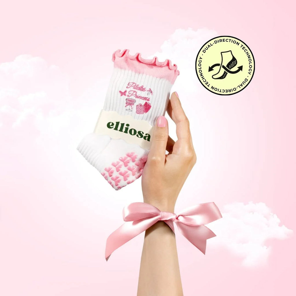 Elliosa White & Pink Pilates Princess Grip Socks