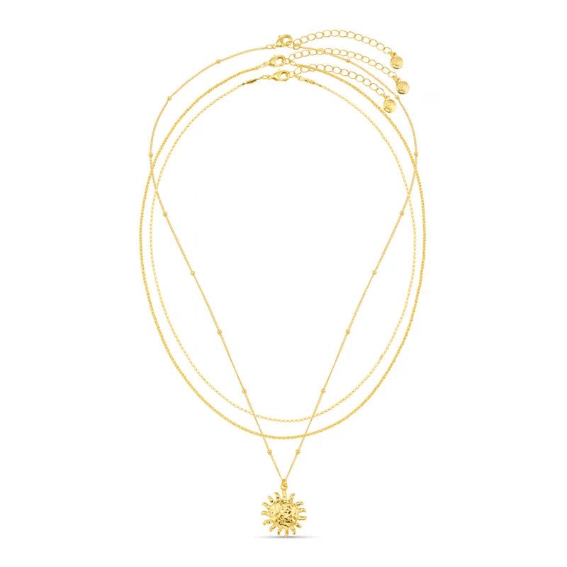 Orelia Molten Sun 3 Row Necklace 18k Gold Plated