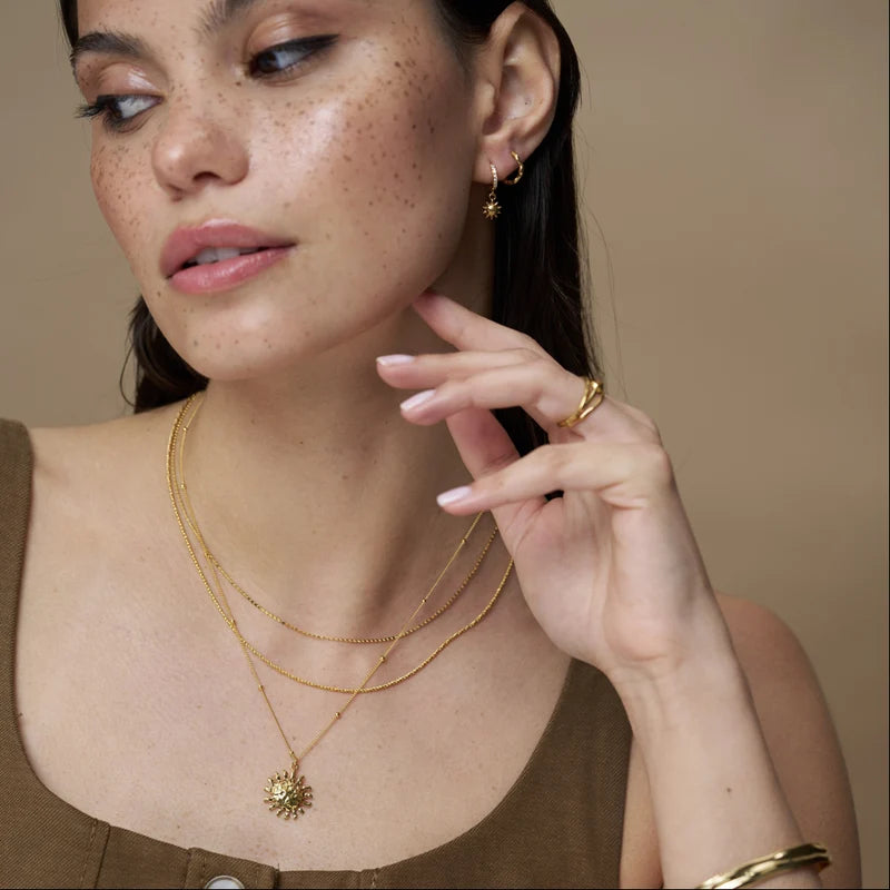 Orelia Molten Sun 3 Row Necklace 18k Gold Plated