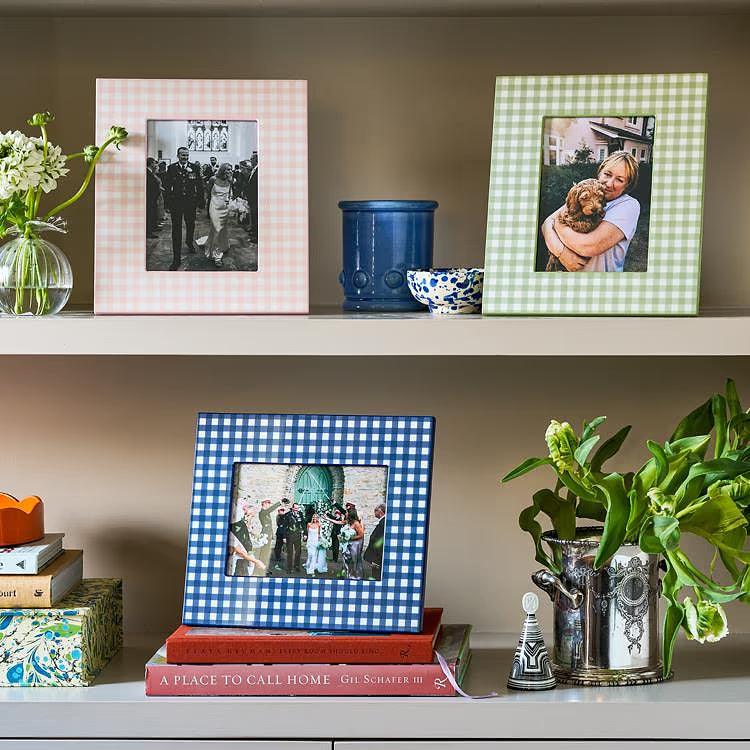 Navy Blue Gingham Lacquer Photo Frame