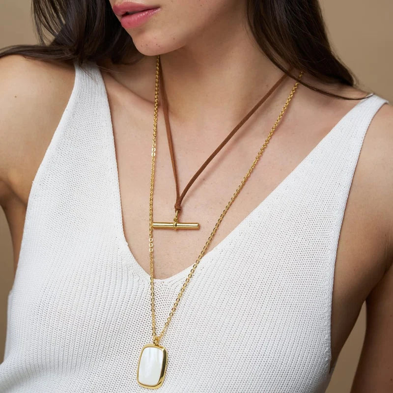 Orelia T-Bar Cord Adjustable Necklace 18k Gold Plated