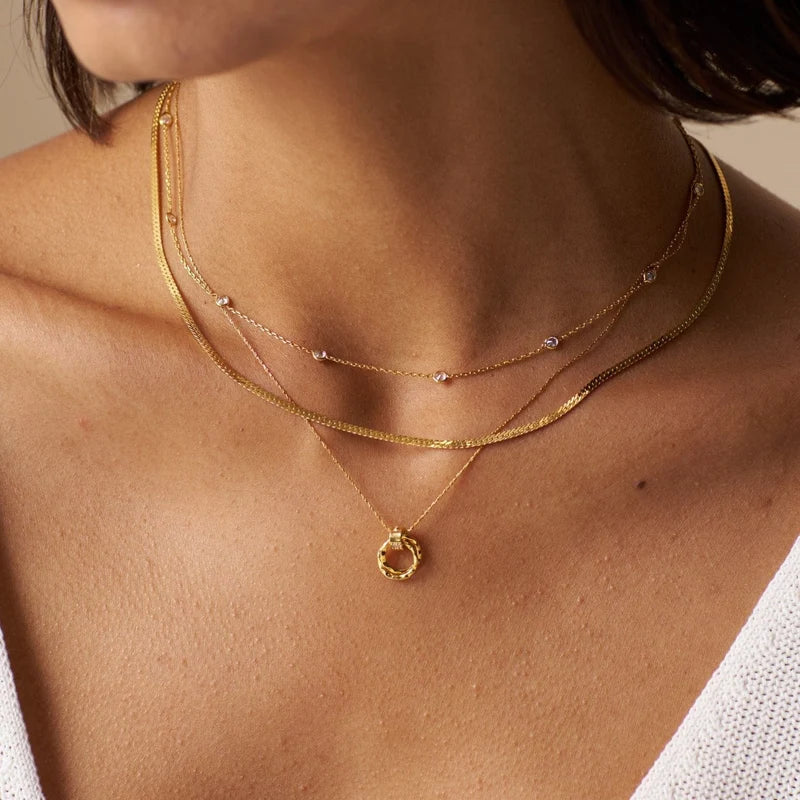 Orelia Stationed Crystal & Snake 2-Row Necklace 18k Gold Plated