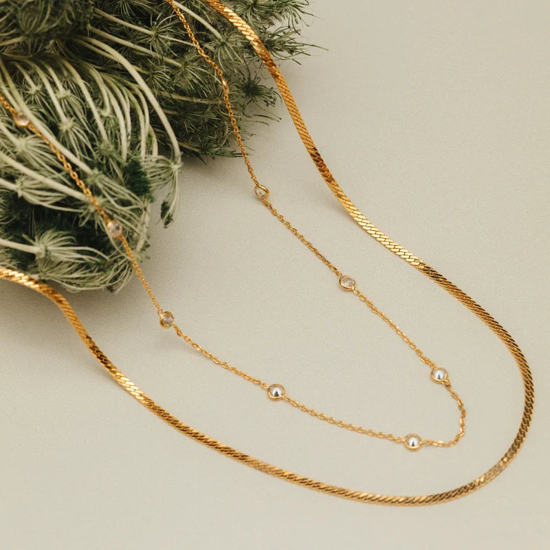 Orelia Stationed Crystal & Snake 2-Row Necklace 18k Gold Plated