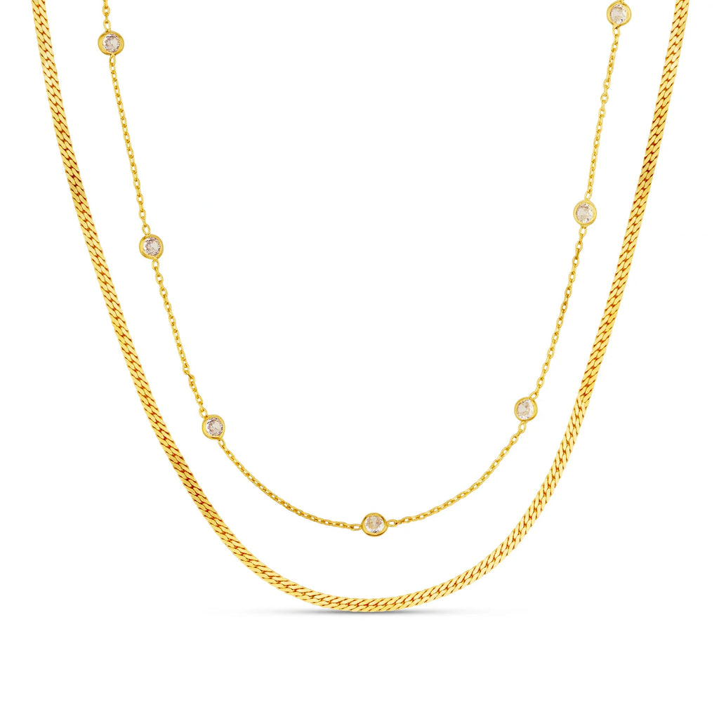 Orelia Stationed Crystal & Snake 2-Row Necklace 18k Gold Plated