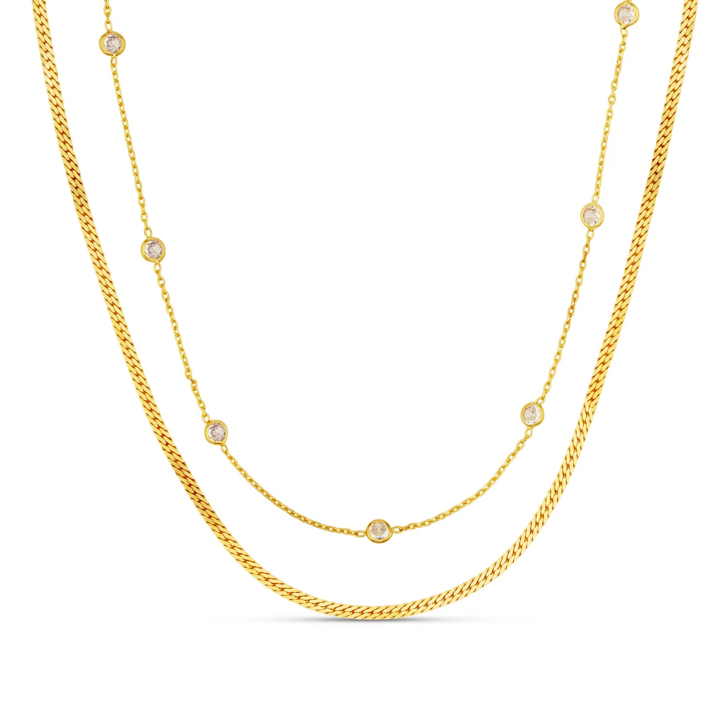 Orelia Stationed Crystal & Snake 2-Row Necklace 18k Gold Plated