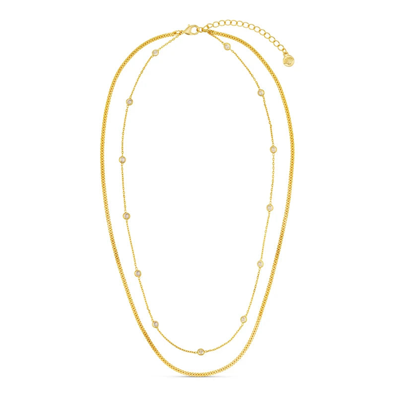 Orelia Stationed Crystal & Snake 2-Row Necklace 18k Gold Plated