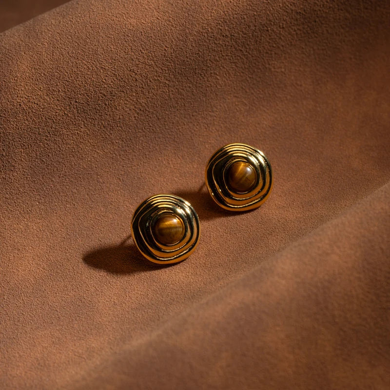 Orelia Spiral & Tigers Eye Stud Earrings 18k Gold Plated Semi-Precious