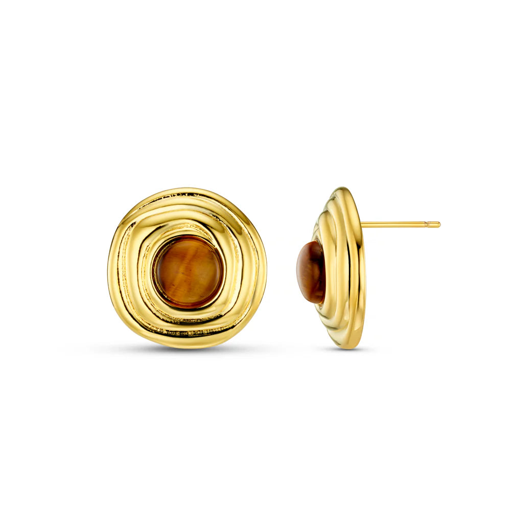 Orelia Spiral & Tigers Eye Stud Earrings 18k Gold Plated Semi-Precious