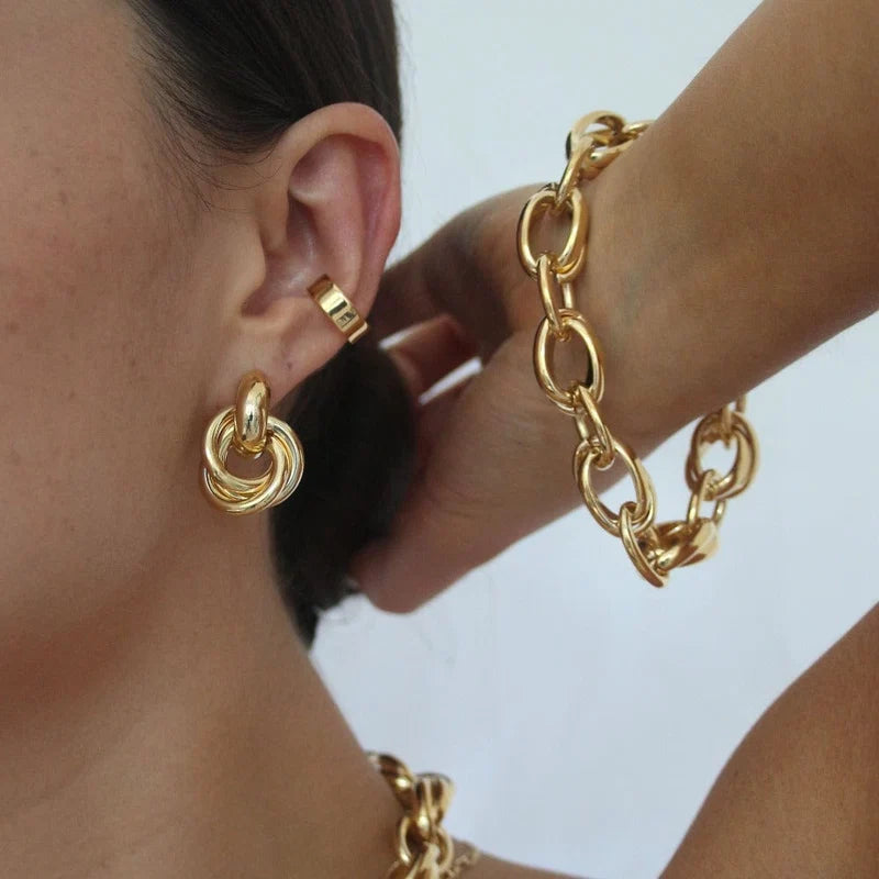 Orelia Gold Statement Interlocking Earrings 18k Gold Plated